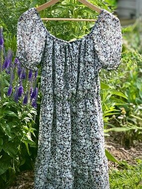 WallFlower Floral Puff Sleeve Prairie Dress M Cottagecore